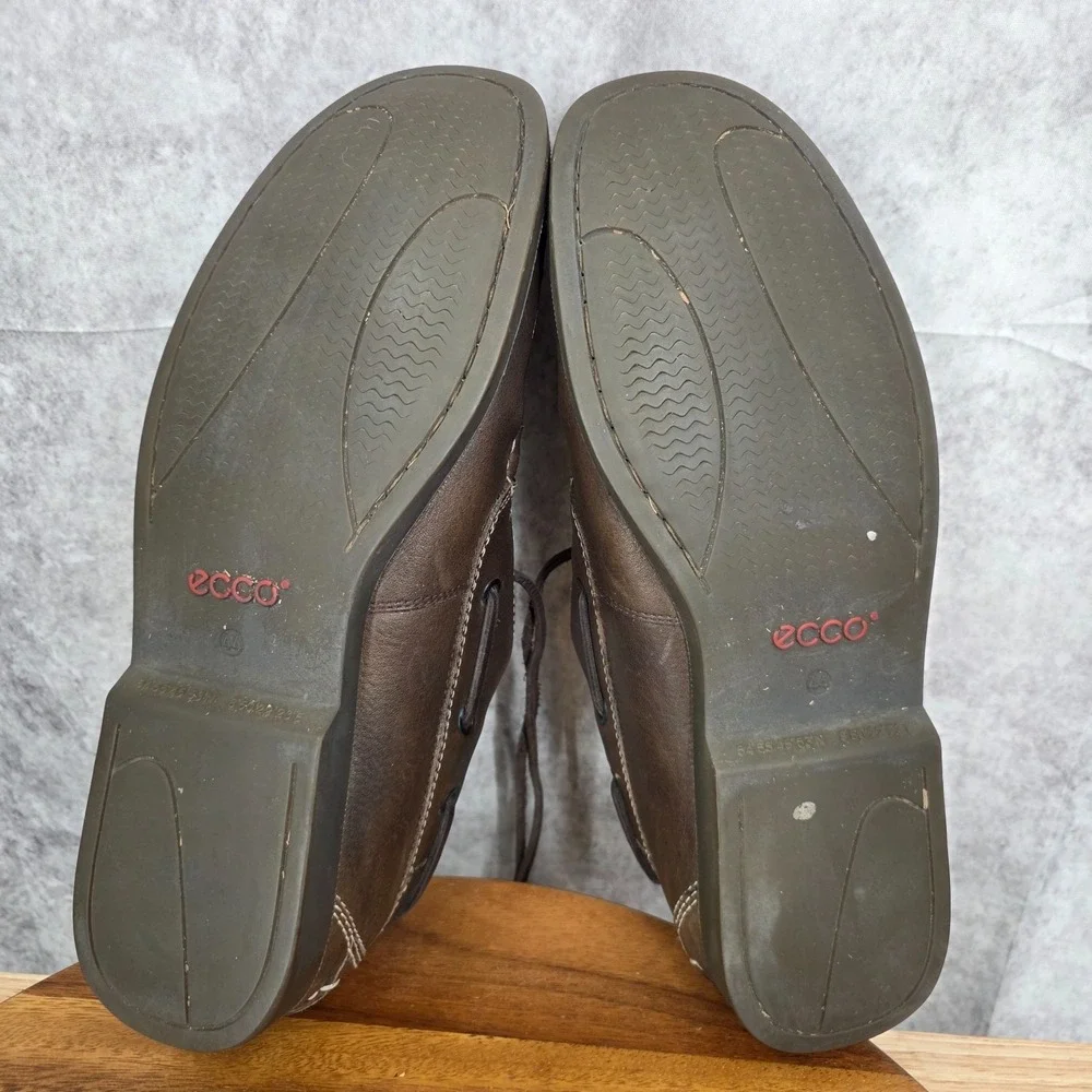 Ecco Boat Shoes Mens EU 44 US 10 - 10.5 Brown Leather‎ Slip On Loafers Casual